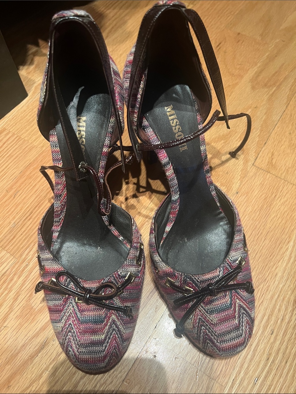 Missoni Multicolor Chevron Ankle-Tie Pumps - Pink/Black/Gray